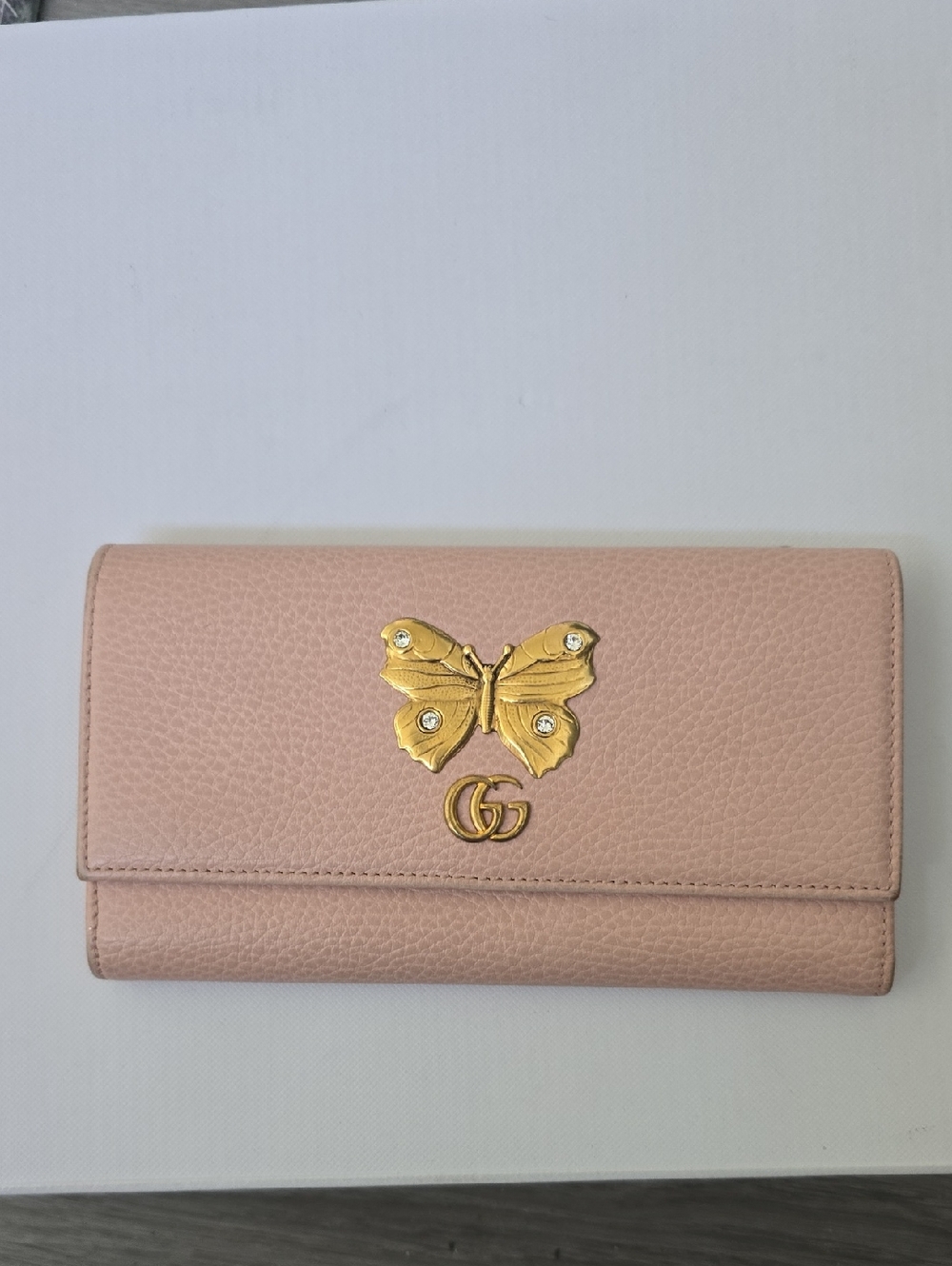  Gucci Pink Leather Butterfly Garden Continental Wallet